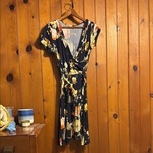 Floral Wrap Dress - Black and Orange